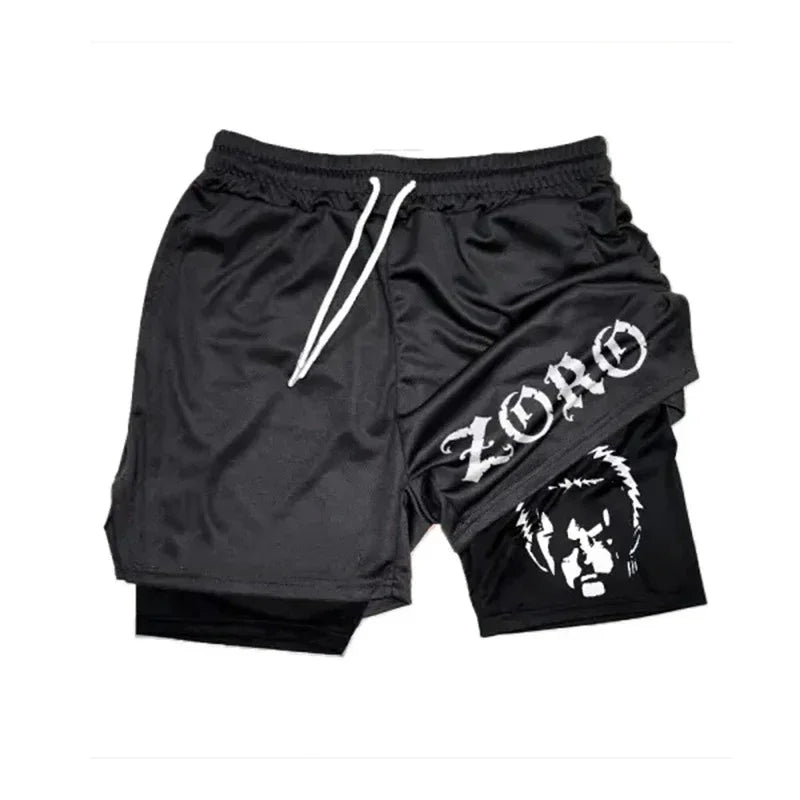 ONE PIECE Luffy Zoro Running Shorts Anime Men 2 in 1 GYM Sport Shorts