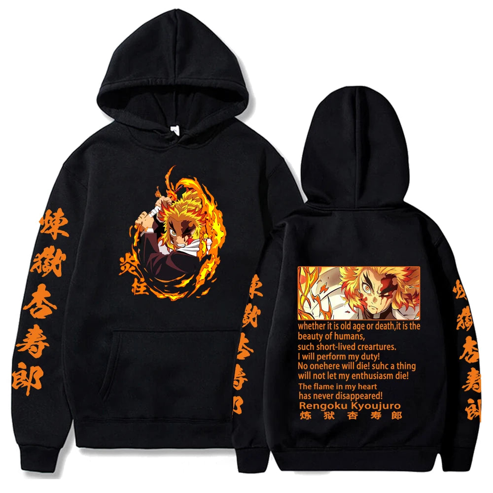 🔥 Anime Demon Slayer Rengoku Kyoujurou Hoodie | RYŪZAN Casual Loose Sweatshirt 🎴