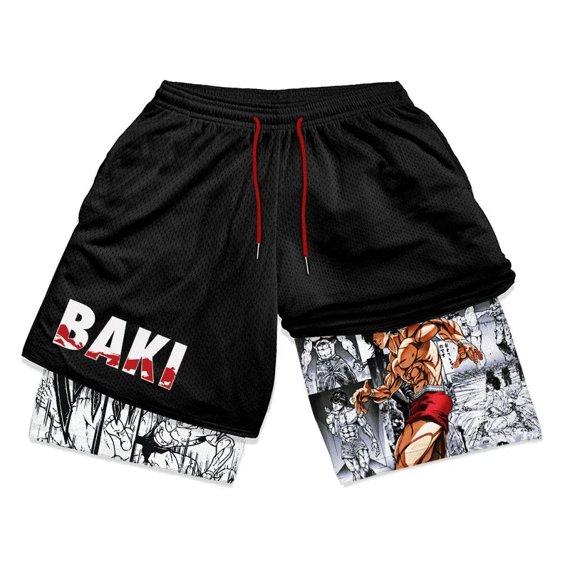 🏋️‍♂️ Baki Hanma Anime Gym Workout Shorts | 2-in-1 Compression Shorts for Men 🌟