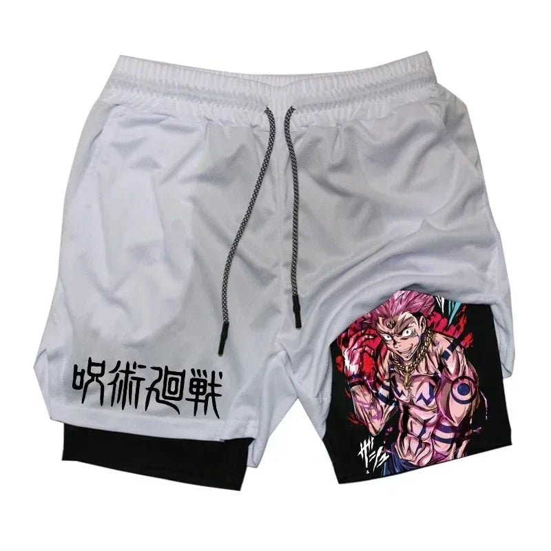 ⚡ Men’s Quick-Drying Compression Shorts | RYŪZAN Performance Gym Shorts with Anime Prints 🏋️‍♂️