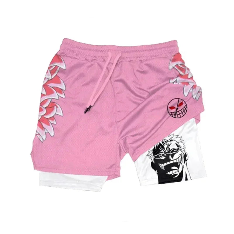 ONE PIECE Luffy Zoro Running Shorts Anime Men 2 in 1 GYM Sport Shorts