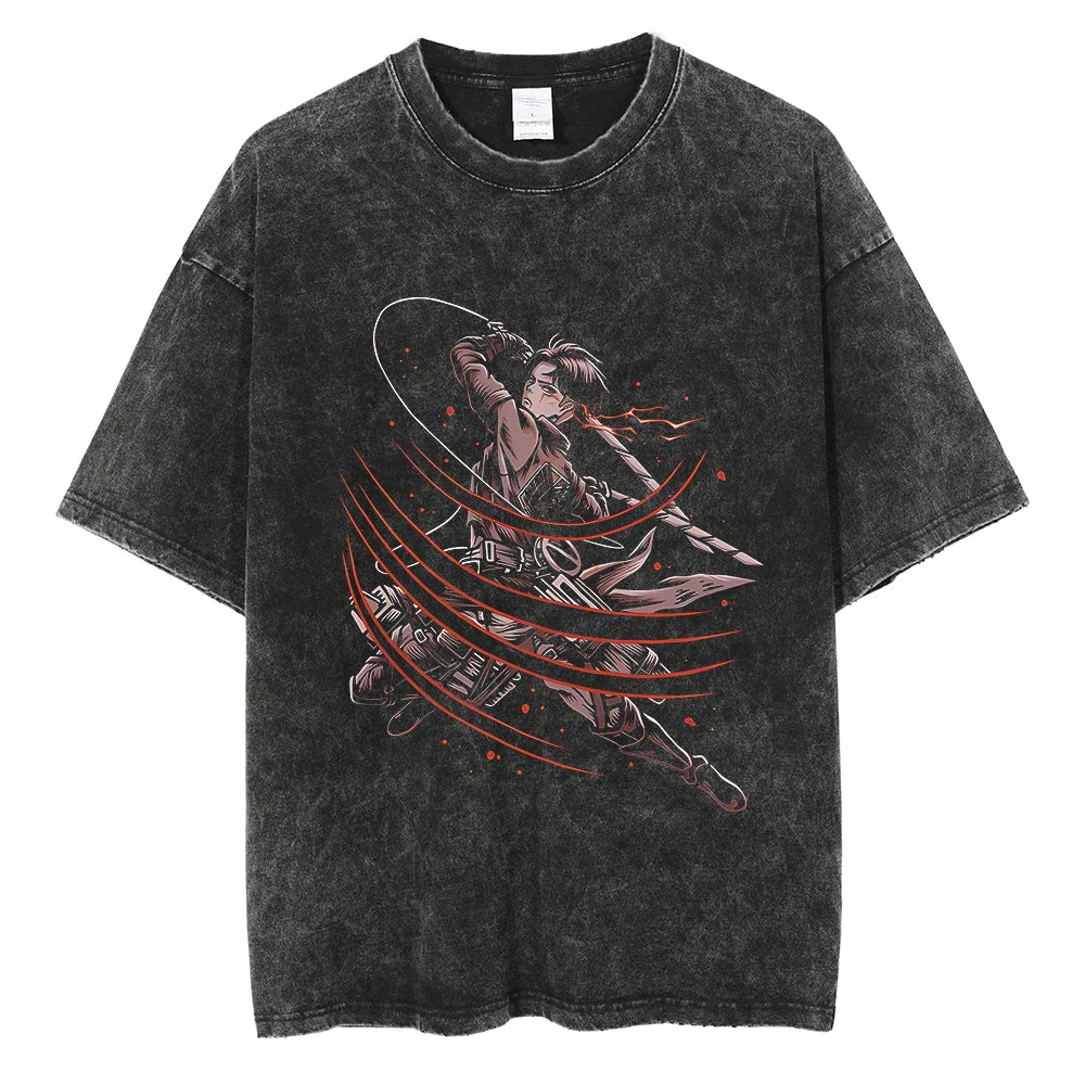 Attack on Titan Levi Ackerman Cotton T-Shirt | RYŪZAN Casual Loose Fit Harajuku Tee for Men & Women