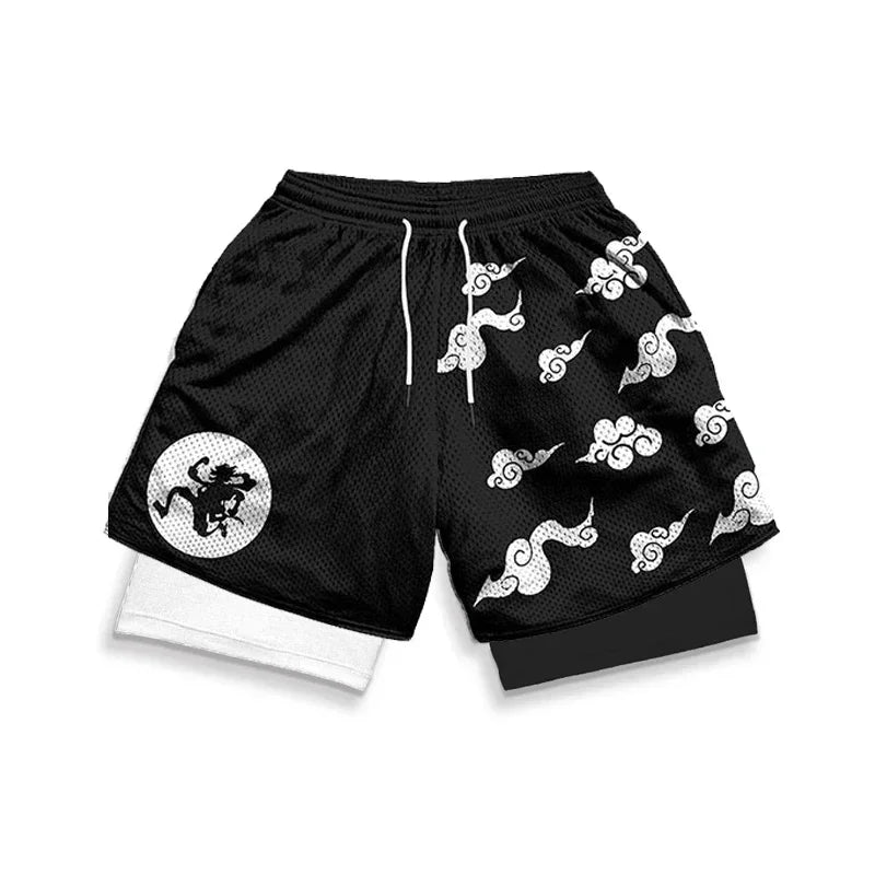 ONE PIECE Luffy Zoro Running Shorts Anime Men 2 in 1 GYM Sport Shorts