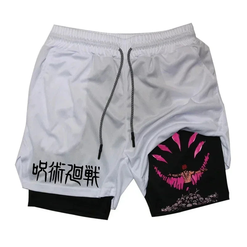 ⚡ Men’s Quick-Drying Compression Shorts | RYŪZAN Performance Gym Shorts with Anime Prints 🏋️‍♂️