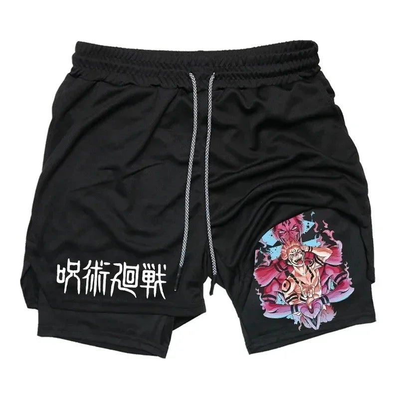 🔥 Jujutsu Kaisen Anime Graphic 2-in-1 Compression Shorts for Men 🚀