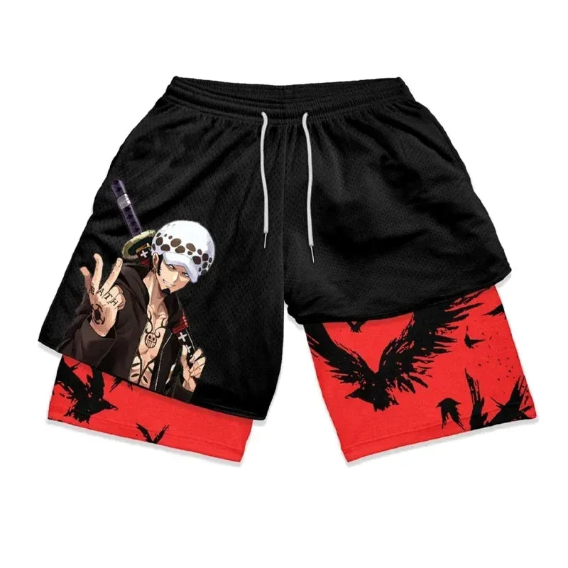 ONE PIECE Luffy Zoro Running Shorts Anime Men 2 in 1 GYM Sport Shorts