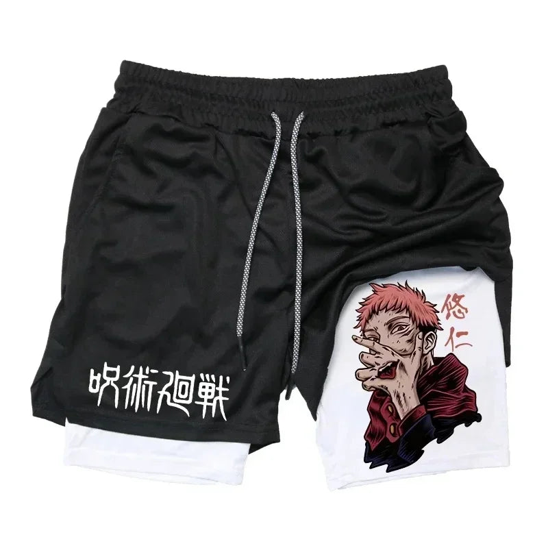 ⚡ Men’s Quick-Drying Compression Shorts | RYŪZAN Performance Gym Shorts with Anime Prints 🏋️‍♂️